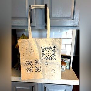 Stylish Cream Tote Bag with Black Bandana Pattern by Madewell